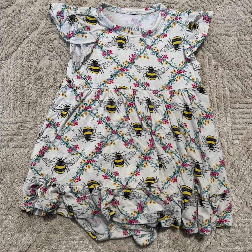 Posh Peanut Floral and Bee Print Bamboo Bodysuit Dress